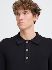Casual Friday Black CFABEL Milano Long Sleeve Knitted Polo Shirt - Image 4 of 8