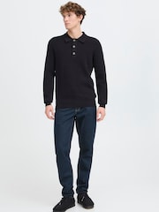 Casual Friday Black CFABEL Milano Long Sleeve Knitted Polo Shirt - Image 5 of 8