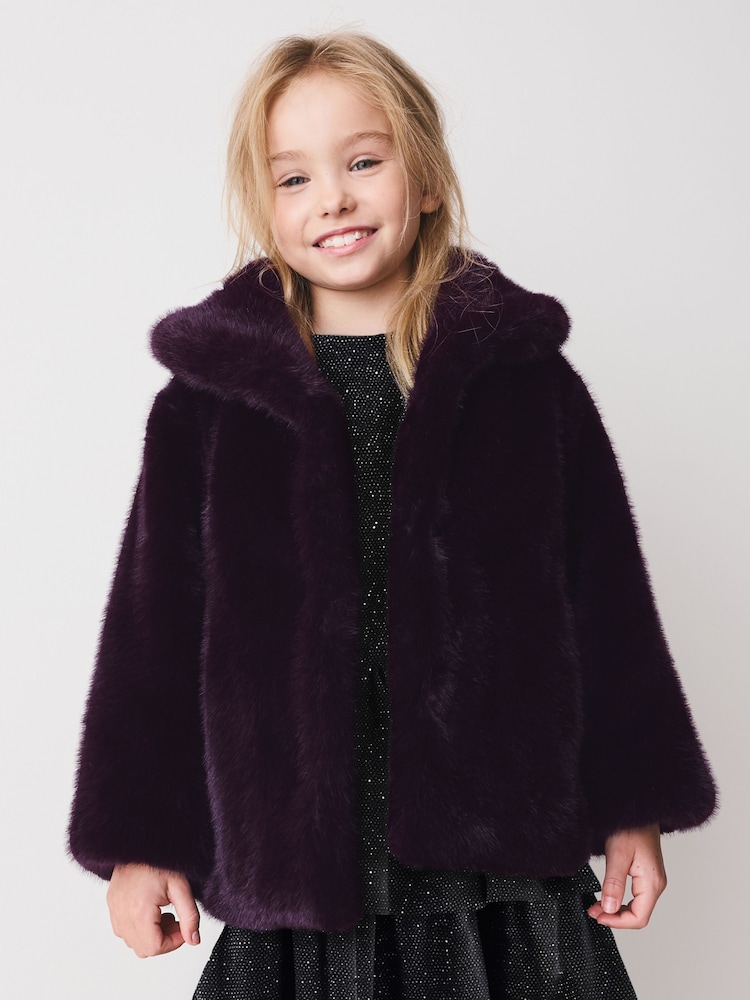Dark Purple Faux Fur Coat (3-16yrs) - Image 1 of 9