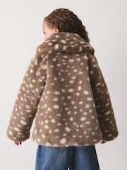 Brown Deer Print Faux Fur Coat (3-16yrs) - Image 3 of 9