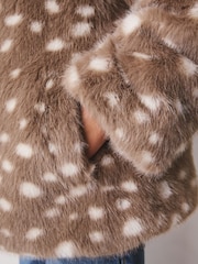 Brown Deer Print Faux Fur Coat (3-16yrs) - Image 4 of 9