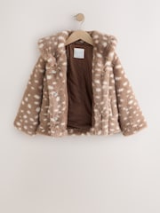 Brown Deer Print Faux Fur Coat (3-16yrs) - Image 6 of 9
