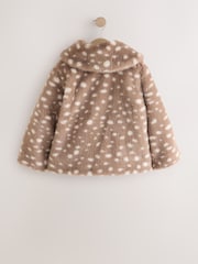 Brown Deer Print Faux Fur Coat (3-16yrs) - Image 7 of 9