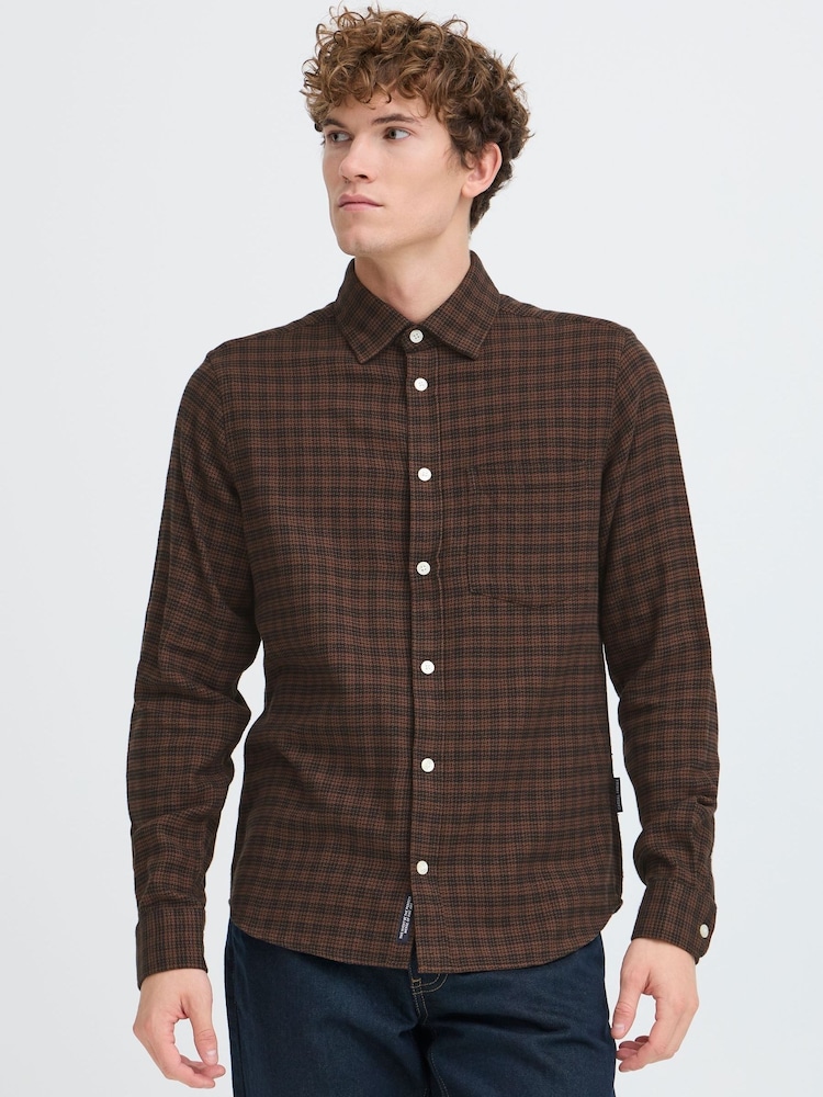 Casual Friday Brown Benedict Checked Long Sleeve Shirt - Image 1 of 8 Casual Friday Brown Benedict Checked Long Sleeve Shirt - Image 1 of 8