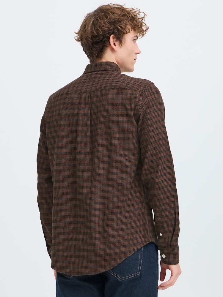 Casual Friday Brown Benedict Checked Long Sleeve Shirt - Image 2 of 8 Casual Friday Brown Benedict Checked Long Sleeve Shirt - Image 2 of 8
