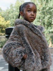 Warm-Braun - Faux Fur Coat With Hood (3-16yrs) - Bild 2 von 9