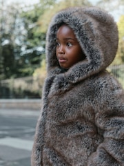 Warm-Braun - Faux Fur Coat With Hood (3-16yrs) - Bild 4 von 9