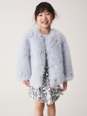 Light Blue Bow Embellished Faux Fur Coat (3-16yrs) - Image 1 of 10