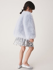 Light Blue Bow Embellished Faux Fur Coat (3-16yrs) - Image 3 of 10