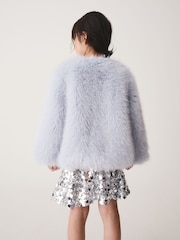 Light Blue Bow Embellished Faux Fur Coat (3-16yrs) - Image 4 of 10