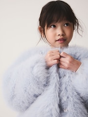 Light Blue Bow Embellished Faux Fur Coat (3-16yrs) - Image 5 of 10