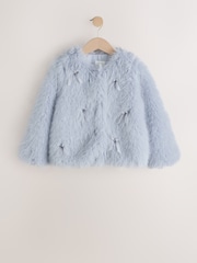 Light Blue Bow Embellished Faux Fur Coat (3-16yrs) - Image 6 of 10