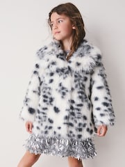 White Animal Print Faux Fur Coat (3-16yrs) - Image 1 of 9