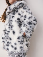 White Animal Print Faux Fur Coat (3-16yrs) - Image 2 of 9