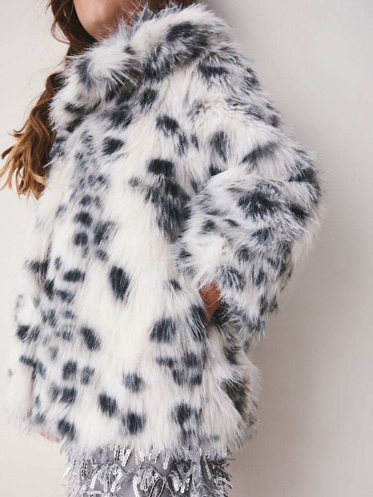 White Animal Print Faux Fur Coat (3-16yrs) - Image 2 of 9 White Animal Print Faux Fur Coat (3-16yrs) - Image 2 of 9