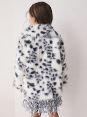 White Animal Print Faux Fur Coat (3-16yrs) - Image 3 of 9