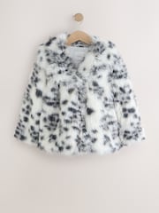 White Animal Print Faux Fur Coat (3-16yrs) - Image 5 of 9