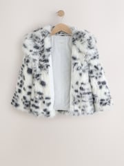 White Animal Print Faux Fur Coat (3-16yrs) - Image 6 of 9