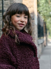 Burgundy Red Borg Longline Coat (3-16yrs) - Image 4 of 11