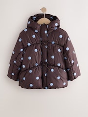 Chocolate Brown Polka Dot Shower Resistant Padded Coat (3-16yrs) - Image 1 of 6