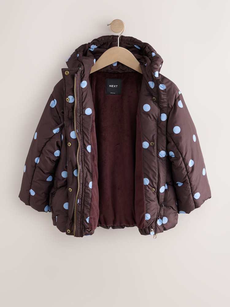 Chocolate Brown Polka Dot Shower Resistant Padded Coat (3-16yrs) - Image 2 of 6 Chocolate Brown Polka Dot Shower Resistant Padded Coat (3-16yrs) - Image 2 of 6