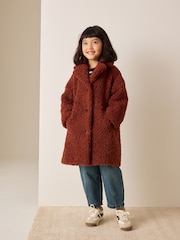 Rust Brown Borg Longline Coat (3-16yrs) - Image 1 of 4