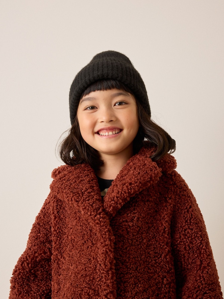 Rust Brown Borg Longline Coat (3-16yrs) - Image 4 of 4 Rust Brown Borg Longline Coat (3-16yrs) - Image 4 of 4