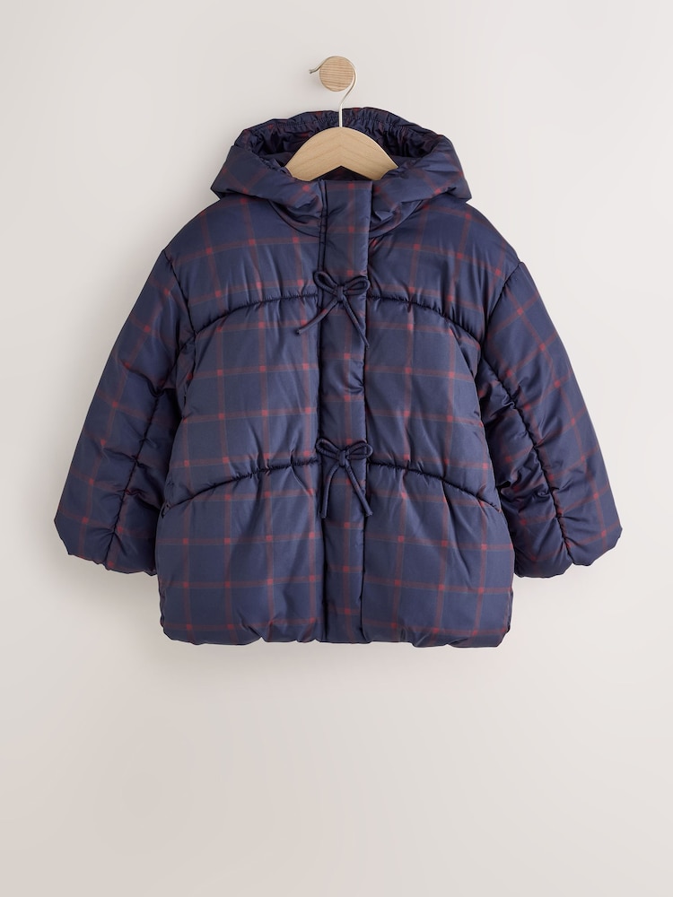 Navy Blue Check Shower Resistant Padded Coat (3-16yrs) - Image 1 of 6 Navy Blue Check Shower Resistant Padded Coat (3-16yrs) - Image 1 of 6