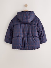 Navy Blue Check Shower Resistant Padded Coat (3-16yrs) - Image 3 of 6