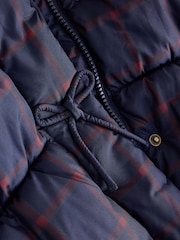 Navy Blue Check Shower Resistant Padded Coat (3-16yrs) - Image 4 of 6