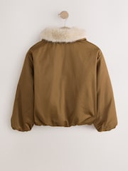 Olive Green Faux Fur Collar Satin Bomber Jacket (4-16yrs) - Image 10 of 13