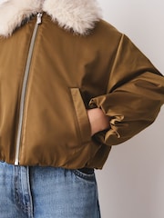 Olive Green Faux Fur Collar Satin Bomber Jacket (4-16yrs) - Image 7 of 8