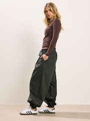 PixieGirl Petite Green Poplin Cuffed Balloon Joggers - Image 1 of 5