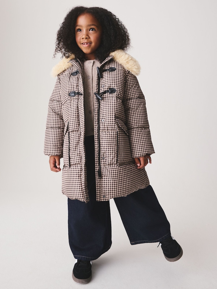 Neutral Check Padded Duffle Coat (3-16yrs) - Image 1 of 4 Neutral Check Padded Duffle Coat (3-16yrs) - Image 1 of 4