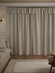Natural Brushed Stripe Ruffle Top Fold Over Lined Curtains - Image 2 of 5