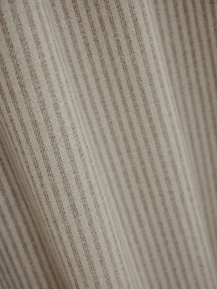 Natural Brushed Stripe Ruffle Top Fold Over Lined Curtains - Image 5 of 5 Natural Brushed Stripe Ruffle Top Fold Over Lined Curtains - Image 5 of 5
