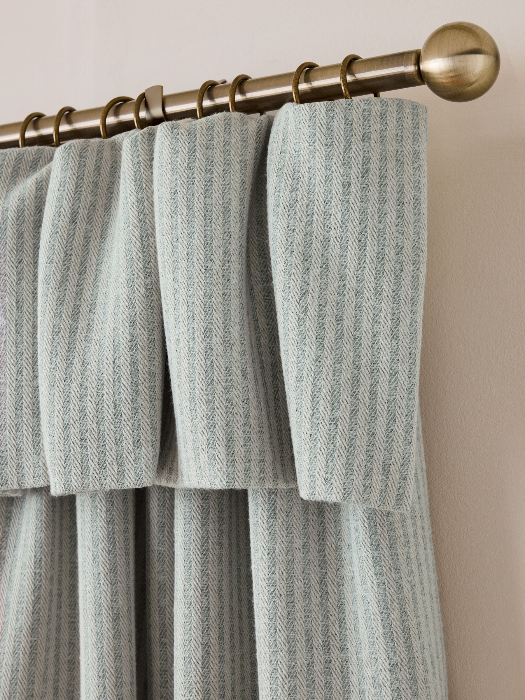 Buy Blue Brushed Stripe Ruffle Top Fold Over Lined Curtains from