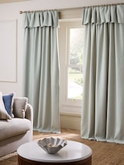 Blue Brushed Stripe Ruffle Top Fold Over Lined Curtains - Image 1 of 6