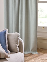 Blue Brushed Stripe Ruffle Top Fold Over Lined Curtains - Image 5 of 6