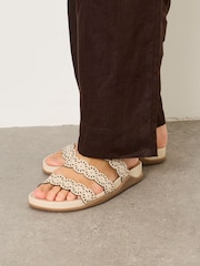 FatFace Ivory Leather Laser Cut Comfort Sandal - Image 1 of 5