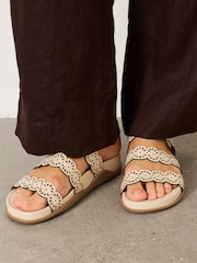 FatFace Ivory Leather Laser Cut Comfort Sandal - Image 2 of 5