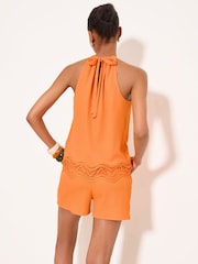 Lipsy Orange Lace Hem Halter Neck Top - Image 5 of 5