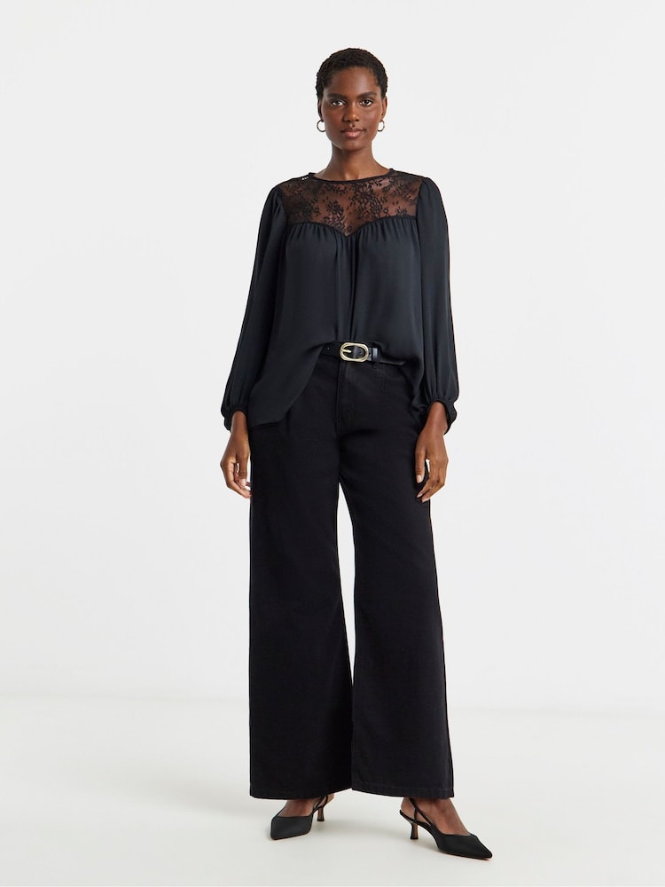 JD Williams Black Lace Detail Blouse - Image 1 of 4 JD Williams Black Lace Detail Blouse - Image 1 of 4