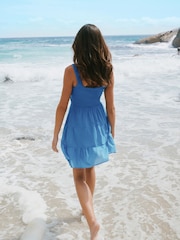 أزرق كوبالت - فستان صيفي قصير طبقات برقبة مربعة - صورة 5 من 9