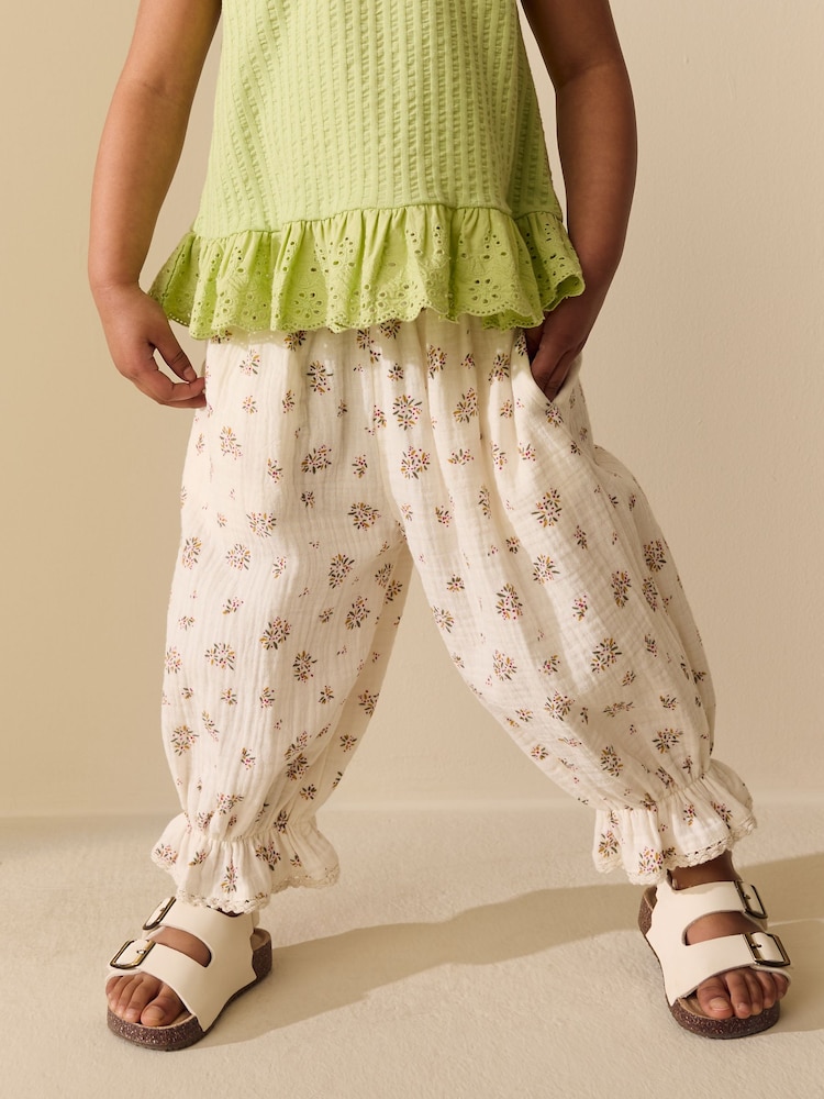 Cream/Pink Floral Ditsy Bloomer Pullon Trousers (3mths-7yrs) - Image 1 of 8
