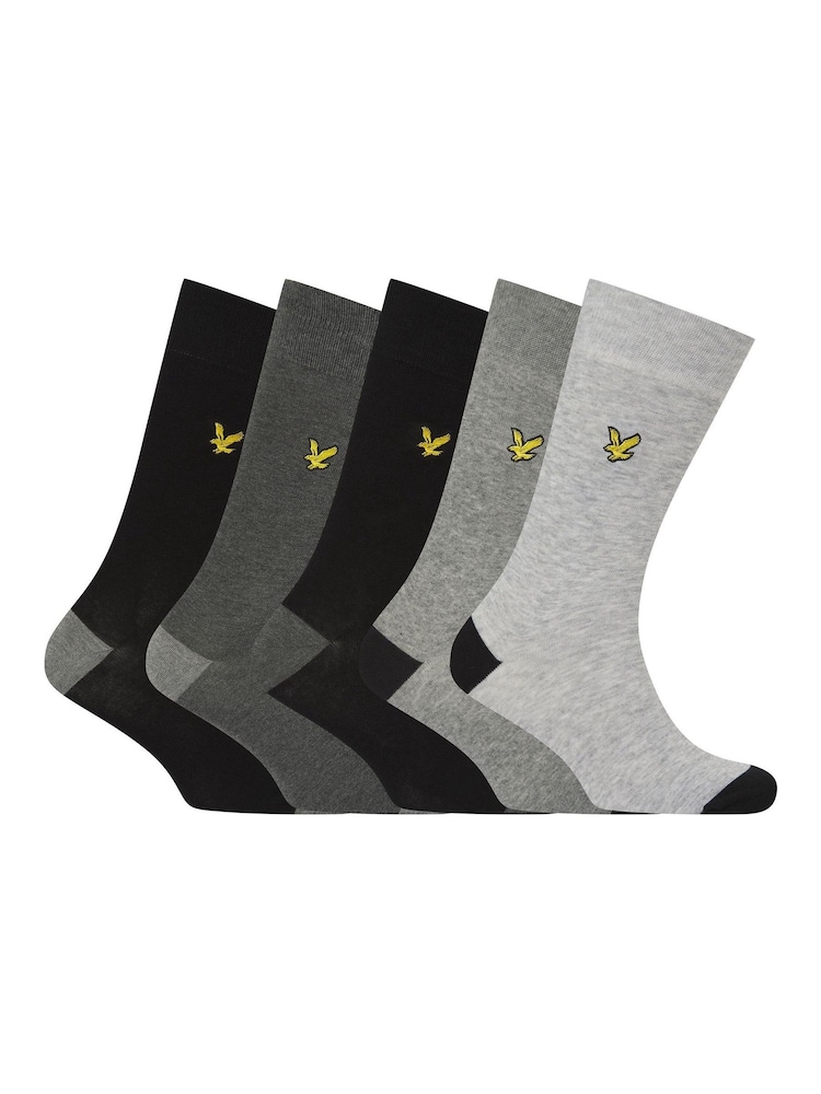 Lyle & Scott Black Graham Cotton Socks 5 Pack - Image 1 of 6 Lyle & Scott Black Graham Cotton Socks 5 Pack - Image 1 of 6