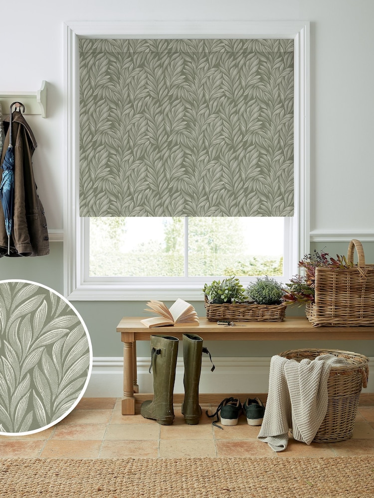 Laura Ashley Green Coulderton Leaves Made to Roller Measure - Image 1 of 6