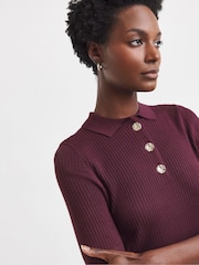 Rojo - JD Williams Ribbed Henley Collared Jumper - Imagen 3 de 4