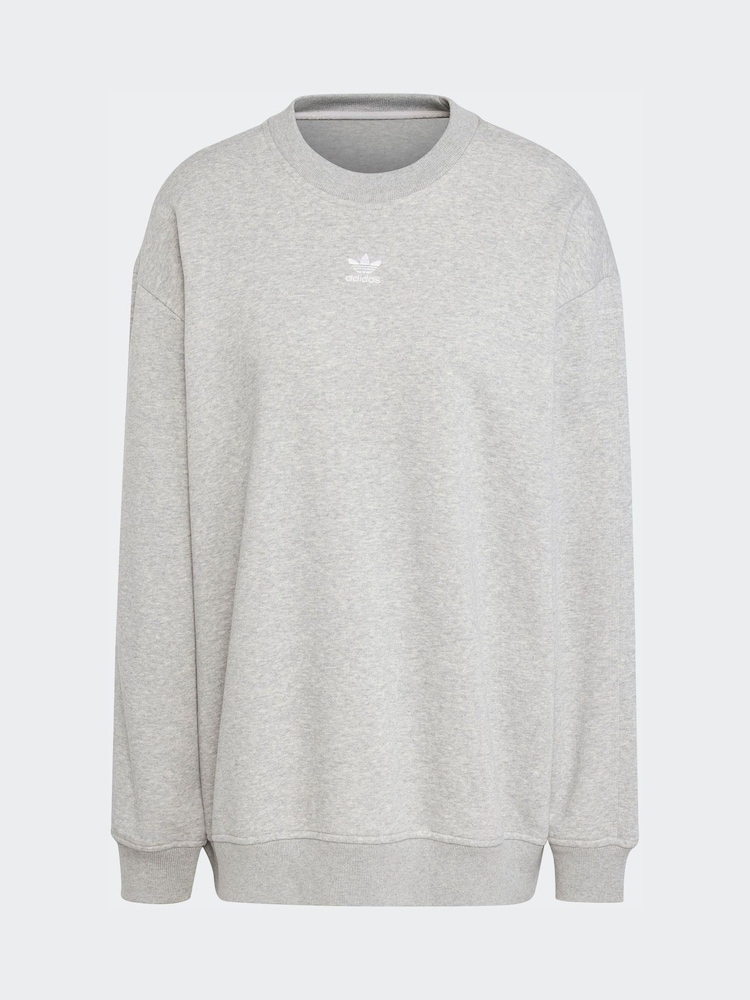 adidas Originals Grey Essentials Fleece Long Oversized Crew Neck Sweatshirt - Image 7 of 7 adidas Originals Grey Essentials Fleece Long Oversized Crew Neck Sweatshirt - Image 7 of 7