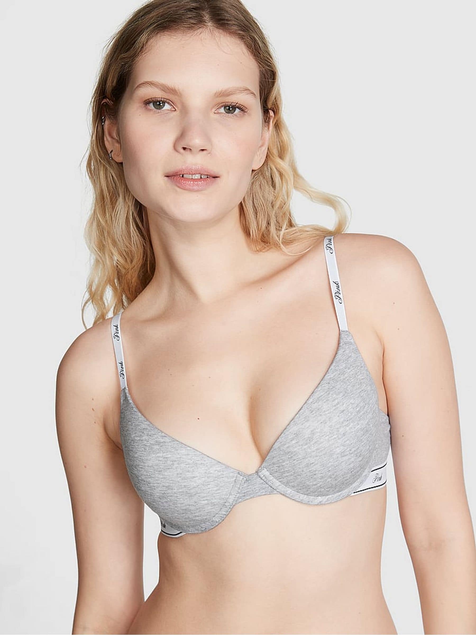 Victoria's Secret PINK Medium Heather Grey Push Up Logo Bra
